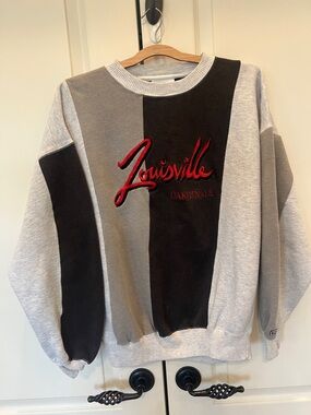 Louisville Cardinals Men's Grey & Black Colorblock Crewneck Sweatshirt